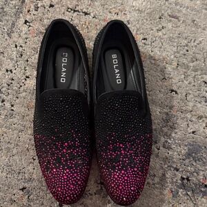 Bolano Men's Glittering Black and Pink Slip-Ons